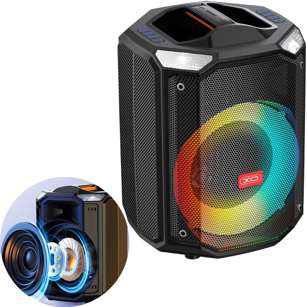 اسپیکر بلوتوثی ایکس او مدل F48 توان 40 وات، باتری 3600 میلی آمپر ساعتی، نورپردازی RGB، بلوتوث 5.0 و پشتیبانی از فلش مموری، کارت حافظه TF و AUX مناسب موسیقی و مهمانی