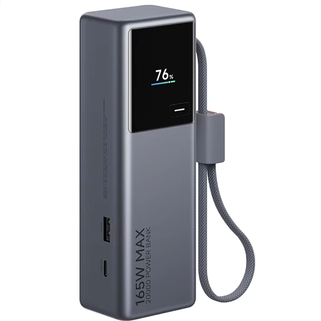 پاوربانک 20000 میلی‌آمپر شیائومی Xiaomi مدل PB2165 با توان 165 وات، دارای نمایشگر هوشمند، کابل داخلی USB-C و پشتیبانی از شارژ سریع برای موبایل، لپتاپ و تبلت