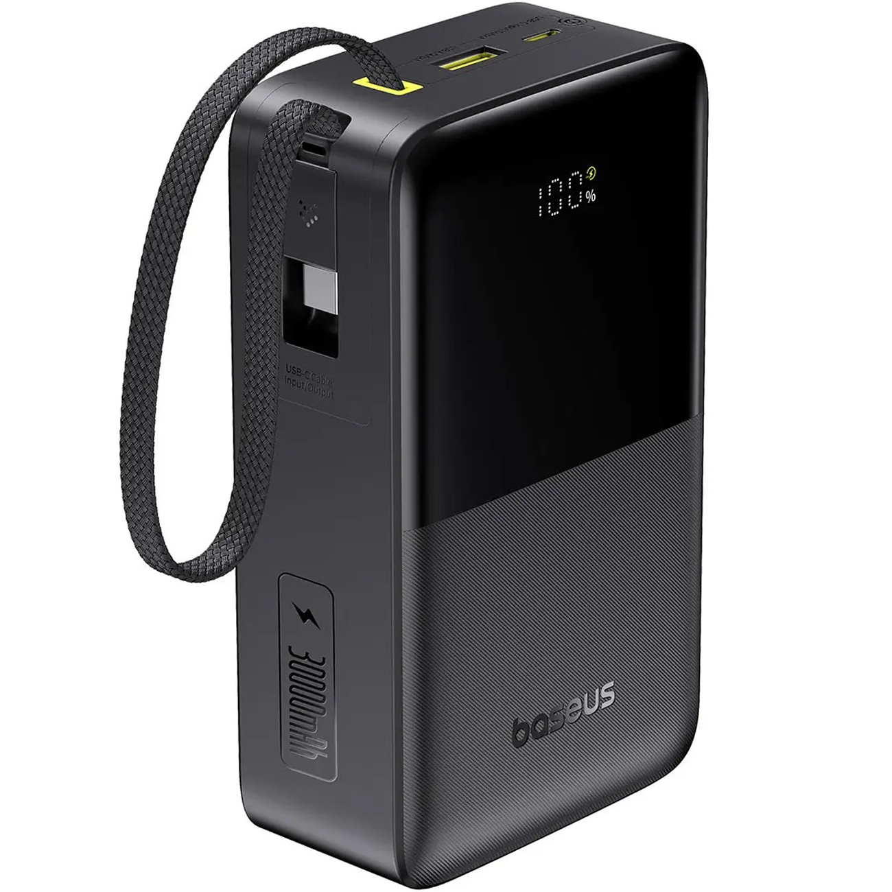 پاور بانک 30000 باسئوس (Baseus) مدل PPBD2P-3022 با توان 22.5 وات، کابل USB-C متصل، شارژ همزمان 3 دستگاه و نمایشگر دیجیتال مناسب سفر و استفاده روزانه