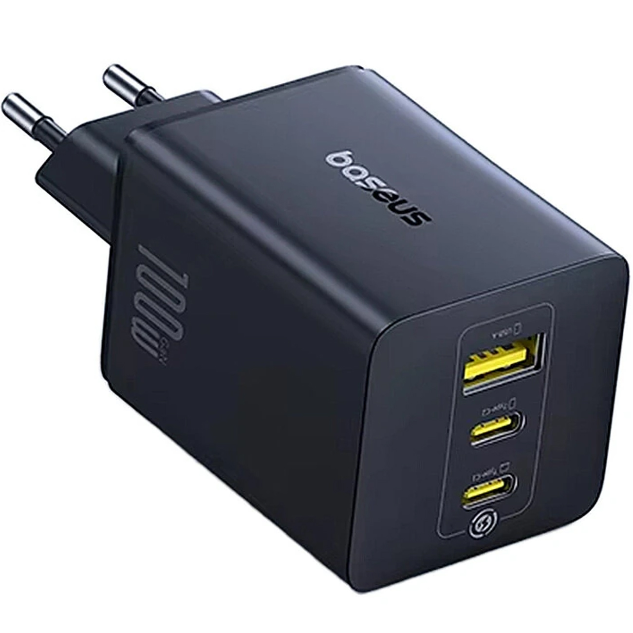 شارژر دیواری 100 وات باسئوس مدل EnerFill FE11 با 2 پورت USB-C، 1پورت یو اس بی ، فناوری GaN، شارژ سریع PD و QC، طراحی تاشو و ایمنی کامل برای لپ تاپ و موبایل