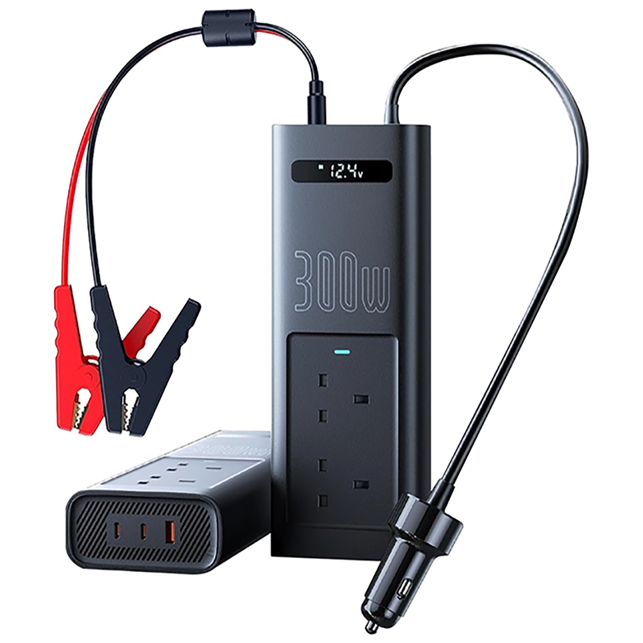اینورتر 300 وات بیسوس Baseus مدل CI30-05 / توان خروجی کلی 300 وات/ خروجی برق از نوع موج سینوسی/ مجهز به نمایشگر دیجیتالی/ پشتیبانی از برق خودرو 12 تا 24 ولت