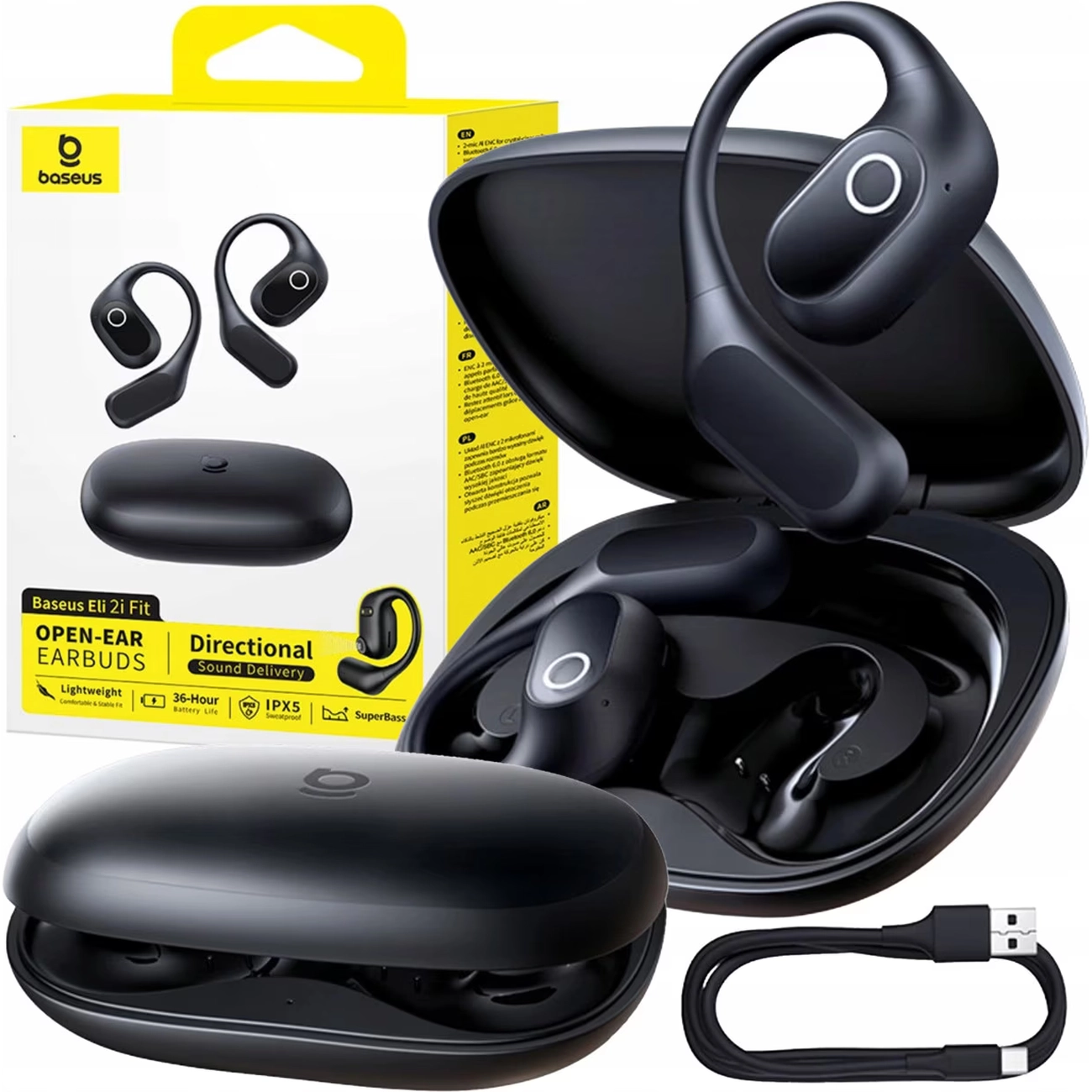 هندزفری بلوتوثی بیسوس Baseus Eli 2i Fit با طراحی Open Ear، صدای HiFi و بیس قوی، 36 ساعت باتری، استاندارد IPX5 و بلوتوث 6.0، مناسب ورزش و مکالمه. خرید از جانبی.