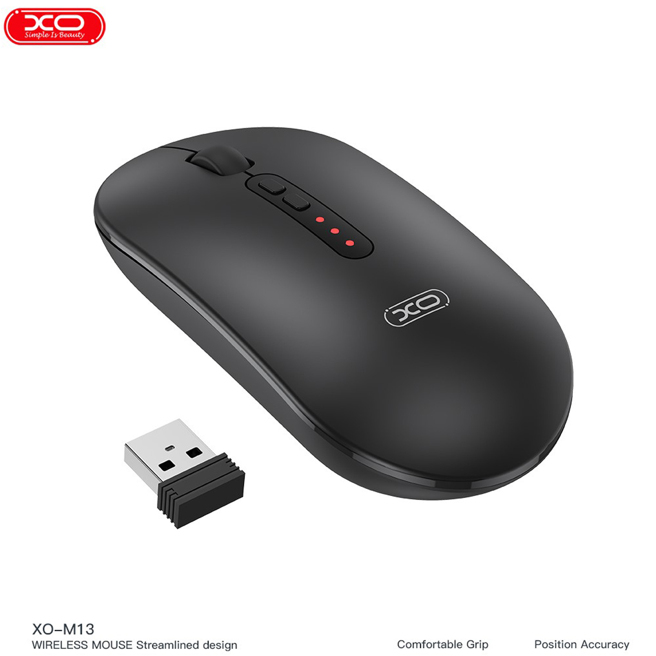 ماوس بی سیم ایکس او XO مدل M13 با باتری شارژی 300 میلی آمپر ساعت، DPI قابل تنظیم 800 تا 1600، اتصال بلوتوث و دانگل USB، مناسب کار روزمره و اداری