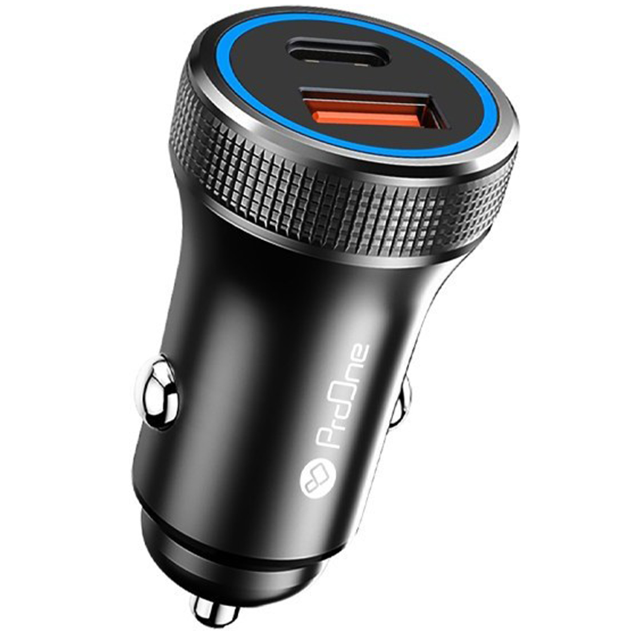 شارژر فندکی پرووان مدل PCG25 با توان خروجی 38 وات، مجهز به درگاه USB-A و USB-C، پشتیبانی از فناوری PD و QC برای شارژ سریع و همزمان دو دستگاه در خودرو