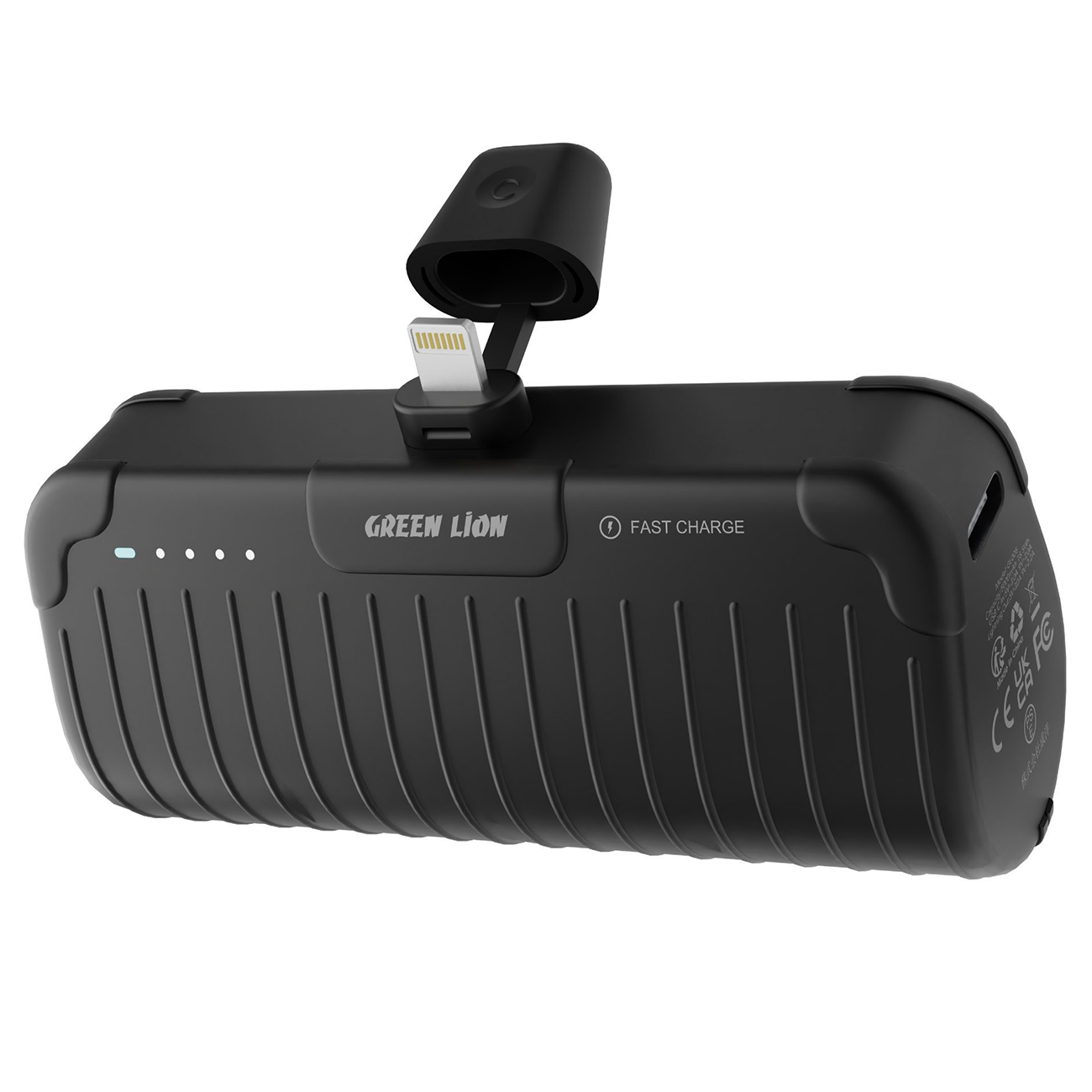 پاوربانک جیبی Green Lion GL-PB65 ظرفیت 5000mAh با خروجی لایتنینگ، توان 20W، نمایشگر دیجیتال، ورودی USB-C و پایه تاشو.