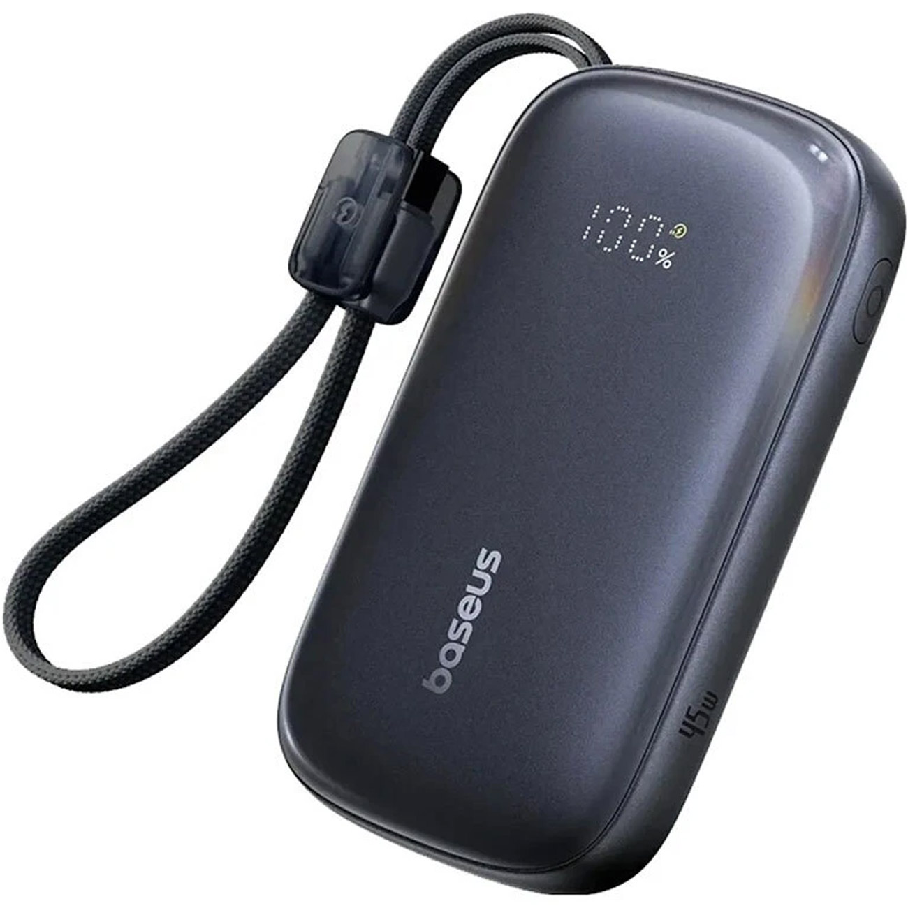 پاور بانک 10000 باسئوس Baseus مدل PPFLS-1045 با توان 45 وات، شارژ سریع PD، نمایشگر دیجیتال، 3 خروجی، کابل USB-C به Lightning و شارژ همزمان چند دستگاه.