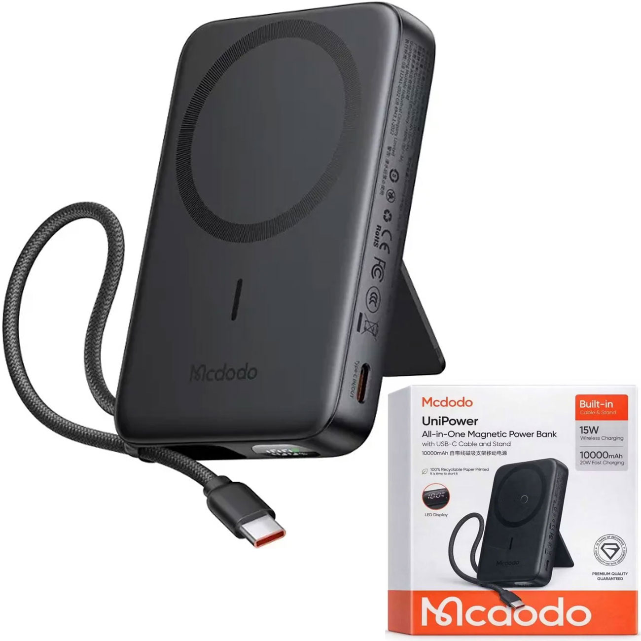 پاور بانک 10000 وایرلس و تایپ سی مک دودو MCDODO مدل MC-865 با شارژ بیسیم، خروجی 22.5 وات و پشتیبانی از PD، مناسب شارژ سریع گوشی و گجت های دیجیتال برای استفاده روزمره
