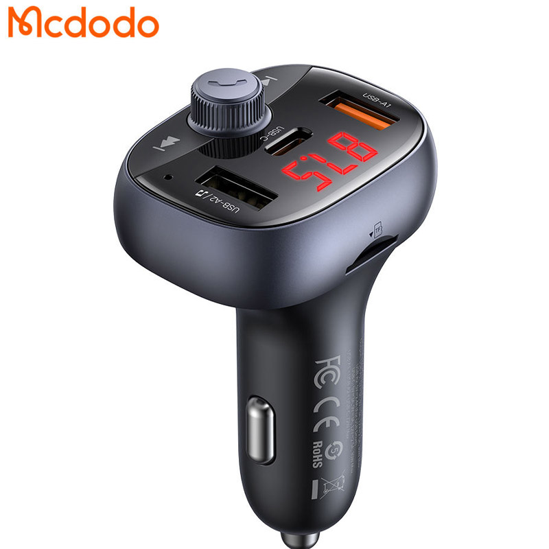 شارژر فندکی مک دودو Mcdodo مدل CC-5950 با توان 72 وات، 3 درگاه USB-A و USB-C، بلوتوث 5.2، FM Transmitter، شارژ سریع PD و QC، پخش موسیقی و مکالمه هندزفری