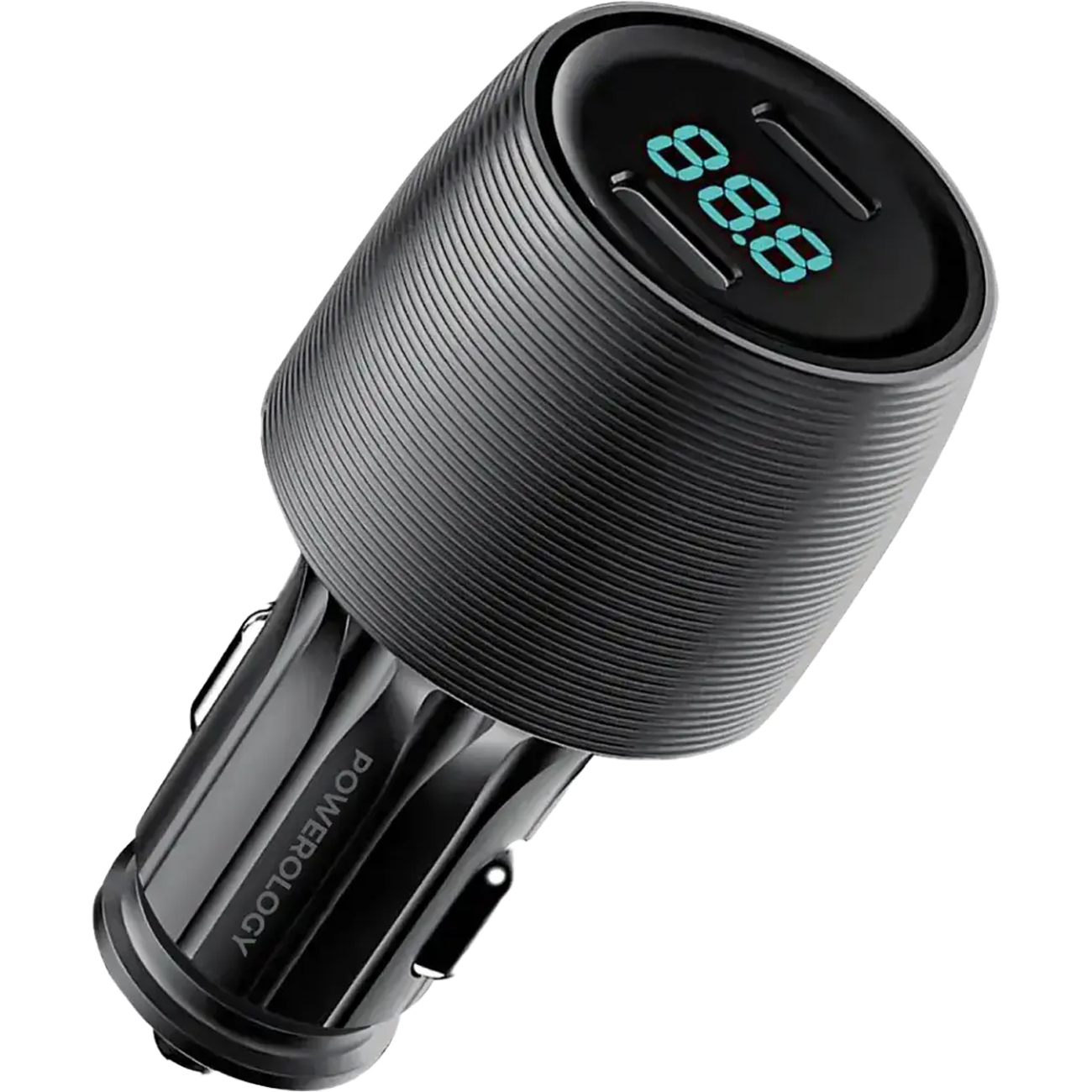 شارژر فندکی فست شارژ پاورولوژی Powerology مدل PCCSR021 با توان 66 وات ، با 2 پورت USB‑C و PPS، پشتیبانی از PD 3.0 و شارژ سریع انواع گوشی و تبلت در خودرو