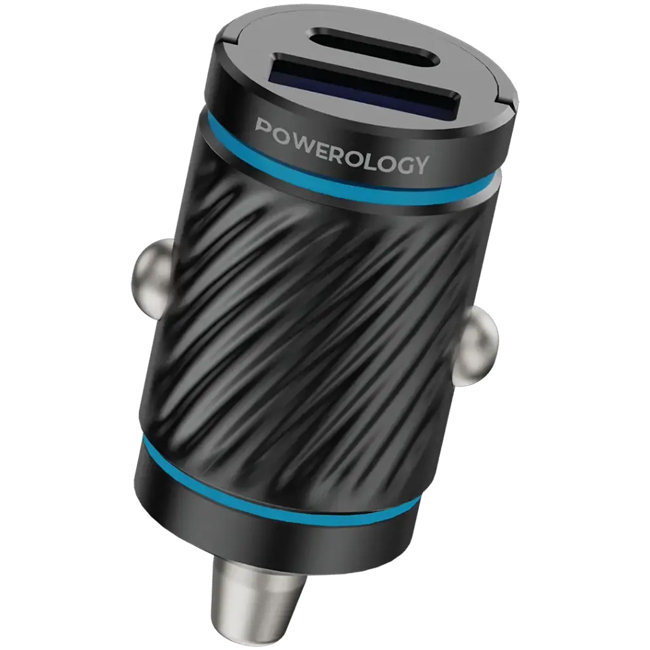 شارژر فندکی پاورولوژی Powerology مدل PCCSR023 با توان 36 وات، دارای دو پورت USB-C و USB-A با پشتیبانی از PD و QC، مناسب شارژ سریع گوشی و تبلت در خودرو