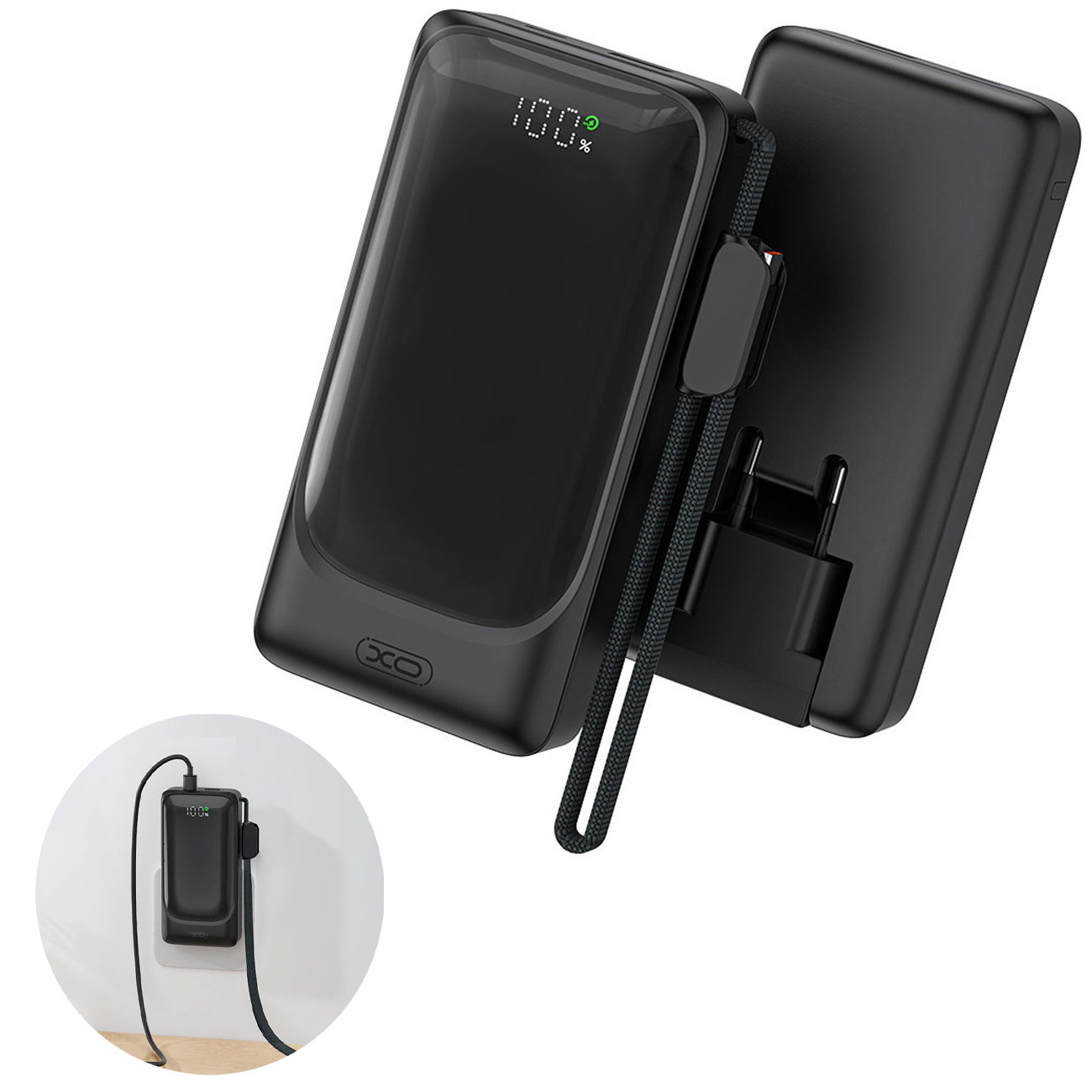 پاور بانک 10000 تایپ سی و USB ایکس او XO مدل PR282 با ظرفیت 10000 میلی‌آمپرساعت، شارژ سریع 22.5 وات، دوشاخه EU و کابل Type-C داخلی