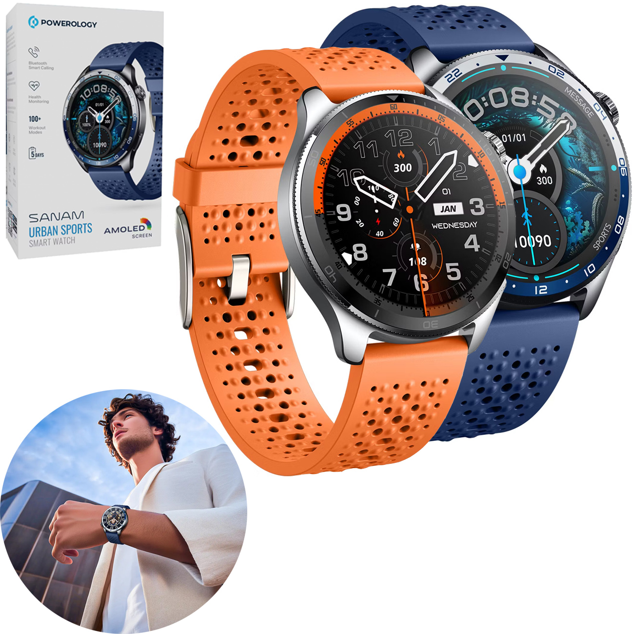 ساعت هوشمند پاورولوژی Powerology مدل PSWBT290 با نمایشگر 1.43 اینچ AMOLED، مکالمه بلوتوثی، باتری 5 روزه،  استاندارد ضد آب IP68 و بیش از 100 حالت ورزشی.