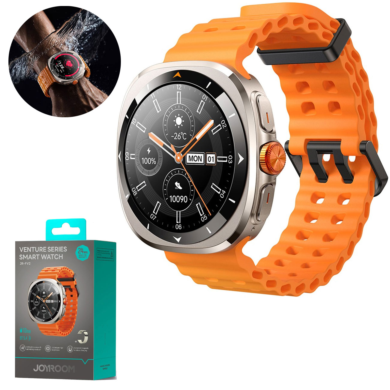 ساعت هوشمند جویروم JOYROOM مدل JR-FV2 با صفحه AMOLED 1.43 اینچ، تماس بلوتوثی، باتری 12 روزه، سنسورهای سلامت و IP68 مناسب ورزش و استفاده روزانه و مکالمه با کیفیت بالا