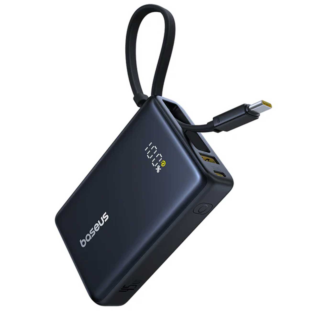 پاوربانک بیسوس Picogo با ظرفیت 10000 میلی‌آمپر ساعت و شارژ سریع 45 وات، مجهز به کابل USB-C داخلی و نمایشگر دیجیتال، همراهی ایده‌آل برای شارژ سریع و مطمئن دستگاه‌های شما در هر زمان و مکان.