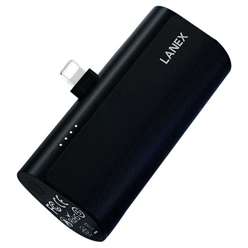 پاور بانک جیبی با قابلیت شارژ سریع LANEX LP25، دارای سایز کوچک و ظرفیت 5000، با پشتیبانی از درگاه Lightning PD20W.