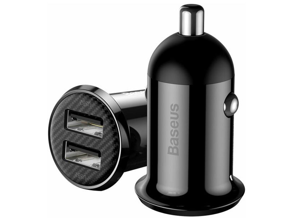 شارژر فندکی 24 وات بیسوس مدل Baseus Grain Pro CCALLP-01/02 طراحی بسیار کوچک دو پورت خروجی USB-A.