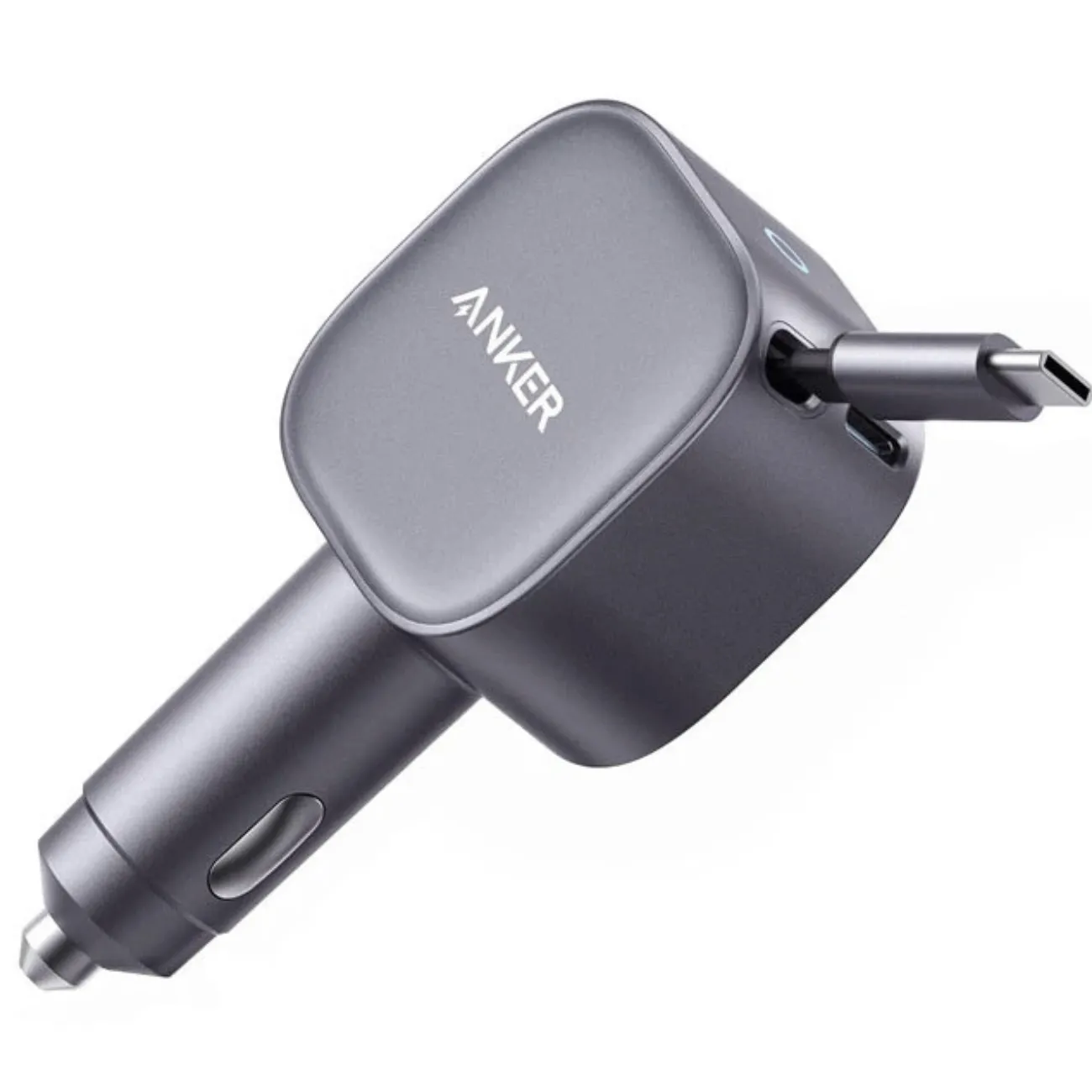 شارژر فندکی انکر A2738 با توان 75W، کابل USB-C جمع شونده 45W و درگاه USB-C 30W برای شارژ همزمان دو دستگاه در خودرو مناسب است.