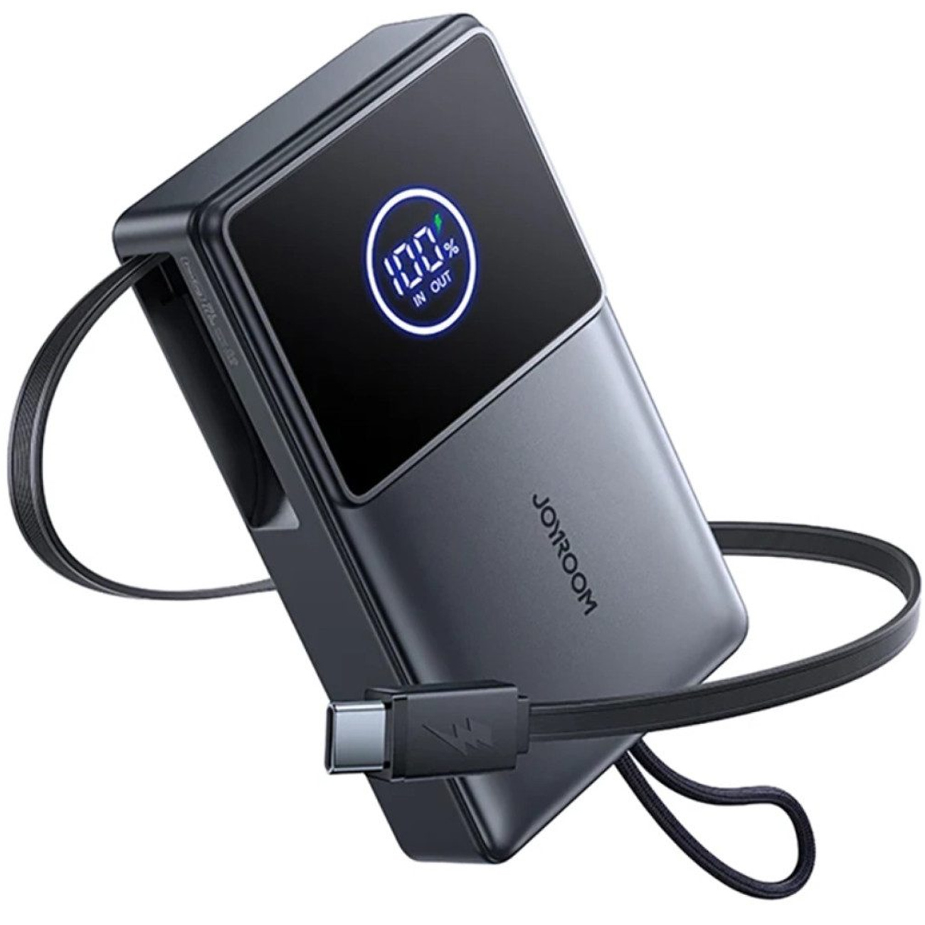 پاوربانک تایپ سی 10000 جویروم JOYROOM مدل JR-PR1 با ظرفیت 10000 میلی آمپر، کابل جمع‌شونده، شارژ سریع، طراحی سبک، نمایشگر دیجیتال و سازگار با شارژ گوشی و گجت‌های کوچک