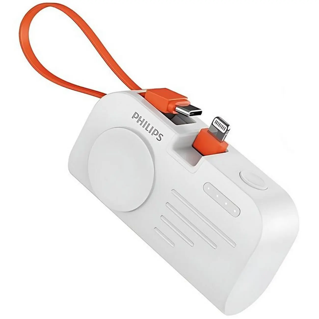پاوربانک شارژ سریع 5000 فیلیپس philips با قابلیت شارژ اپل واچ/ مجهز به یک خروجی وایرلس واچ 2.5 وات/ کابل متصل USB-C و lightning/ سازگار با انواع گوشی ها ، اپل واچ ها