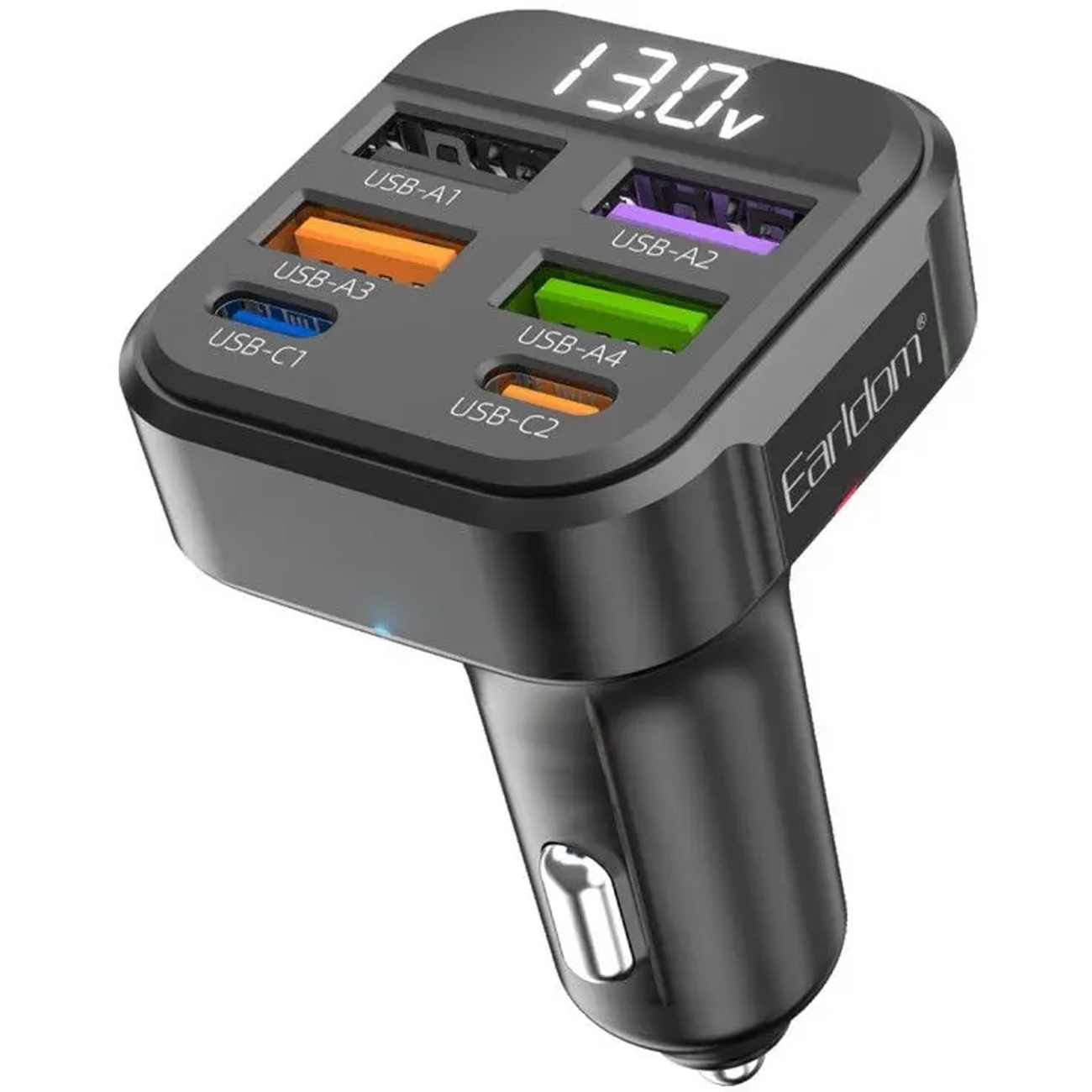 شارژر فندکی Earldom ES-CC43 با توان 45 وات، شارژ سریع 6 دستگاه، پورت Type-C و USB، فناوری MultiProtect، نورپردازی RGB، انتخابی ایده‌آل برای شارژ ایمن در خودرو.