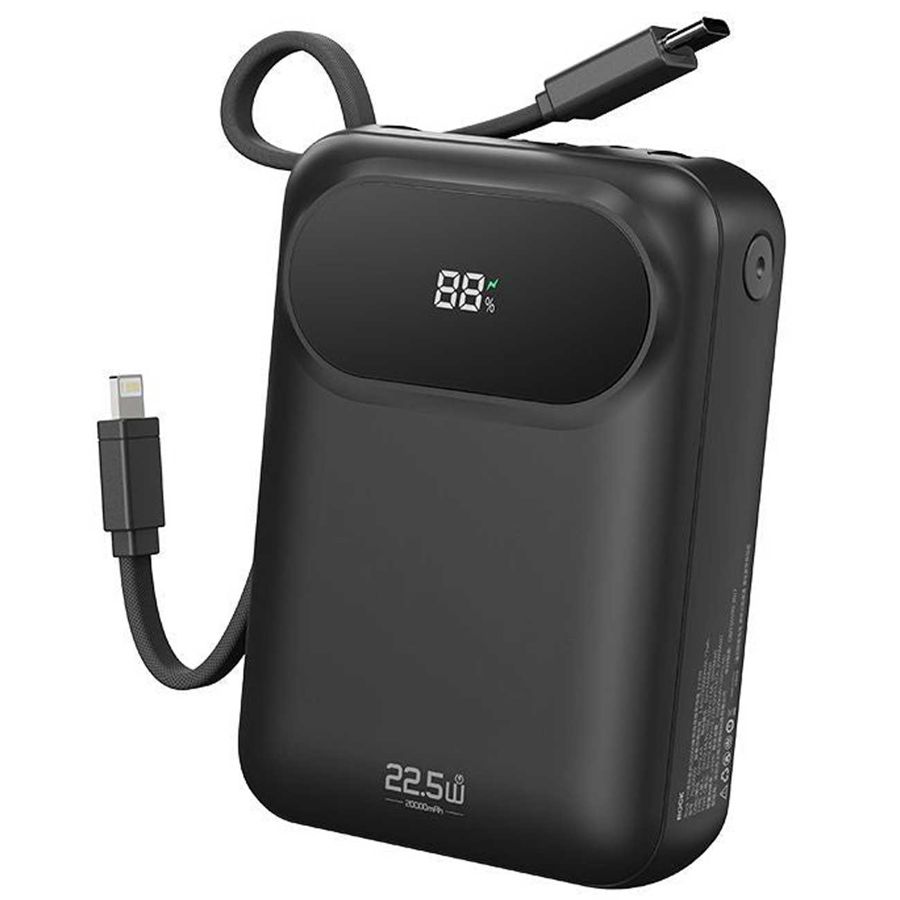 پاروبانک ROCK Y11 mini، ظرفیت 20000 میلی آمپر ساعتی و شارژ سریع 22.5 وات و کابل Type-C and Lightning...