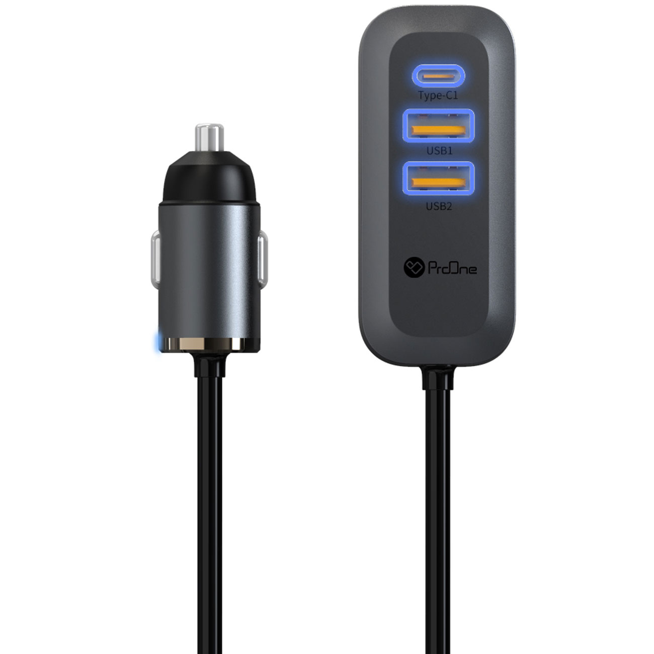 شارژر فندکی فست شارژ تایپ سی 100 وات پرووان PCG23/ شارژ سریع 4 دستگاه به طور همزمان/ حداکثر توان خروجی 100 وات/ دارای دو درگاه تایپ سی و دو درگاه یو اس بی/ ورودی: DC12-24V/ دارای کابلی مقاوم و منعطف به طول 1.5 متر/ کارآمد و پایدار/ دسترسی آسان سرنشینان عق