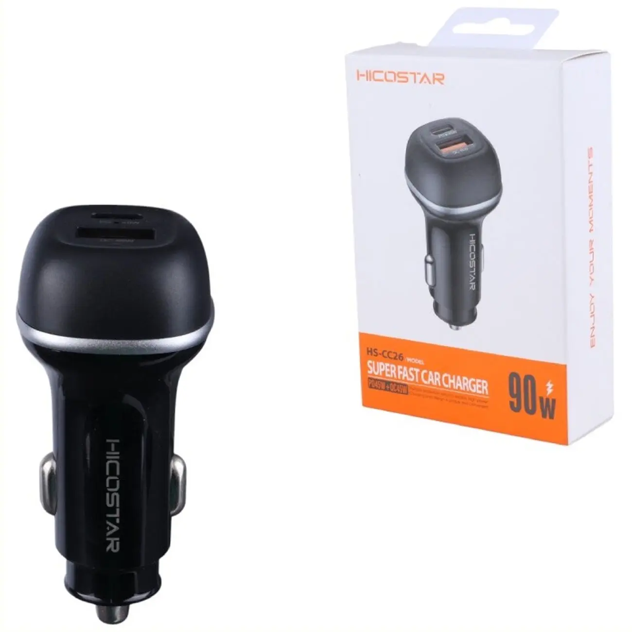 شارژر فندکی فست شارژ یو اس بی و تایپ سی هایکو استار مدل HS-CC26 توان 90 وات / قابلیت شارژ همزمان دو دستگاه/ پشتیبانی از فناوری شارژ سریع / ایمن و قابل اعتماد